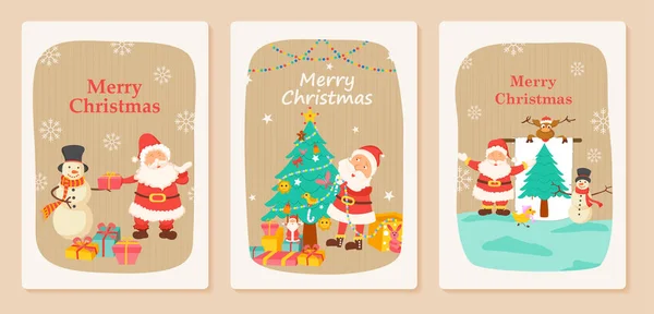 Santa Claus en Feliz Navidad tarjeta de felicitación de fondo — Vector de stock