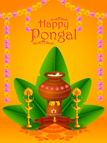 Feliz fiesta religiosa Pongal fondo para el festival de cosecha de la India — Vector de stock