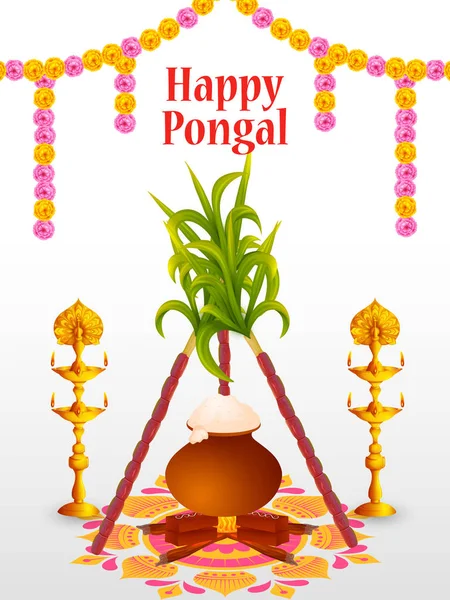 Feliz fiesta religiosa Pongal fondo para el festival de cosecha de la India — Vector de stock