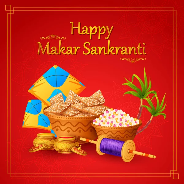 Feliz Makar Sankranti cosecha festival de la India celebración de fondo — Archivo Imágenes Vectoriales