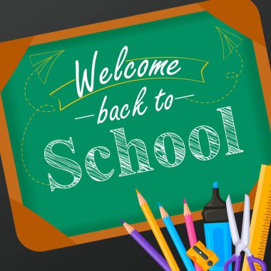 Kara tahta ve diğer kırtasiye nesnesi ile Okul kavramına geri dön