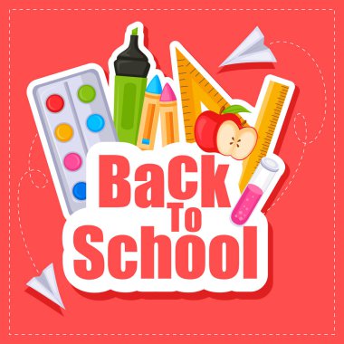 Kitap, kalem, kalem ve diğer kırtasiye eşyalarıyla okula dönüş kavramı