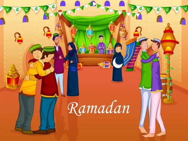 Eid Mubarak Feliz Eid Ramadan fondo en vector — Vector de stock