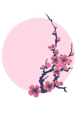 Japon tarzında pembe güneşin arka planında güzel sakura çiçekleri.