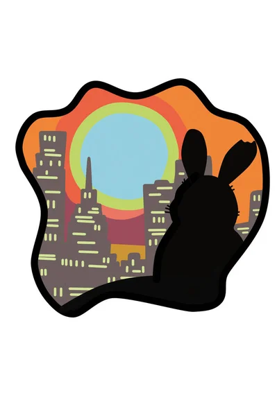 Tavşan gün batımında şehrin arka planında