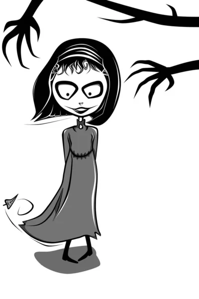 Korkunç dalların arkasındaki korkunç kız.