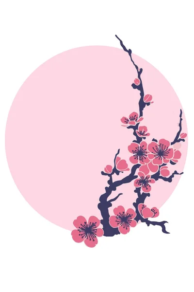 Japon tarzında pembe güneşin arka planında güzel sakura çiçekleri.