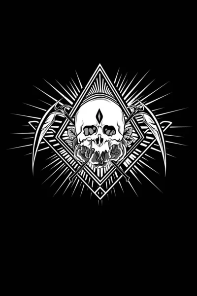 Sketch Cool Tattoo Style Illuminati Masons Image Skull — Stock Photo, Image