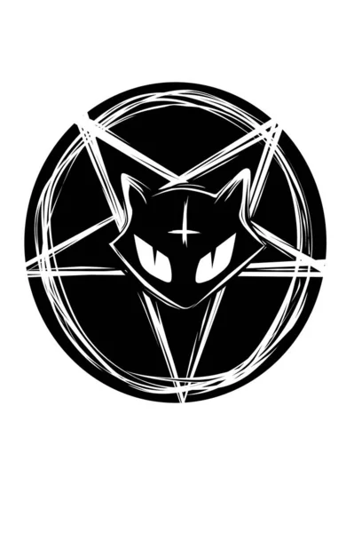 Pentagrama Com Gato Preto Retratado Nele — Fotografia de Stock