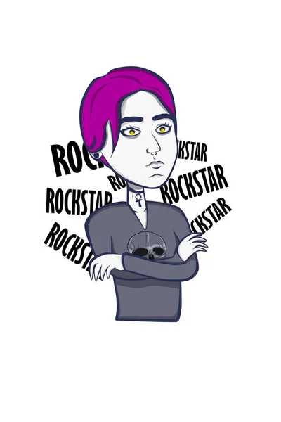 Rockstar Doodle Purple Hair Pale Face — 스톡 사진