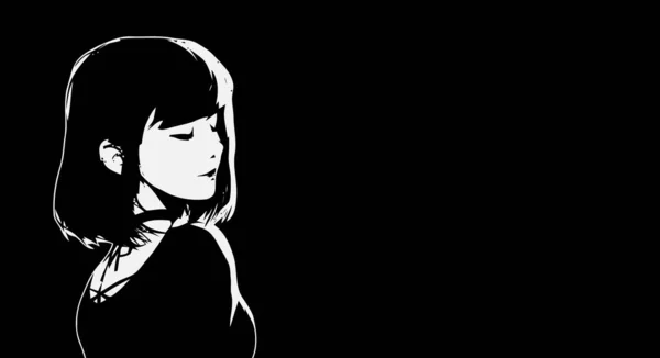 Black Wallpapers Anime Girl Manga Style Minimalism Desktop Wallpaper Background — Stock Photo, Image