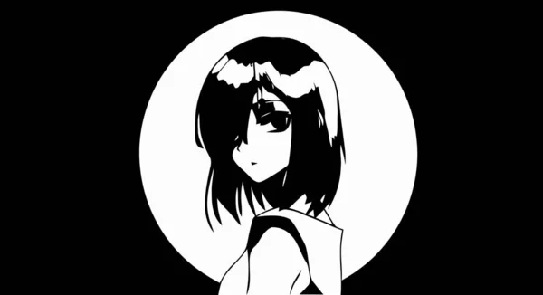 Μαύρο Ταπετσαρίες Anime Κορίτσι Manga Στυλ Μινιμαλισμός Επιφάνεια Εργασίας Ταπετσαρία — Φωτογραφία Αρχείου
