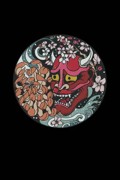 Hannya Demon Mask Oni Japanese Traditional Staff Asian Tattoo 
