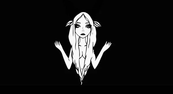 アニメ壁紙Hd黒と白のアニメかわいい女の子 トランスジェンダーの漫画スタイルミニマリストで高解像度デスクトップの背景 — ストック写真