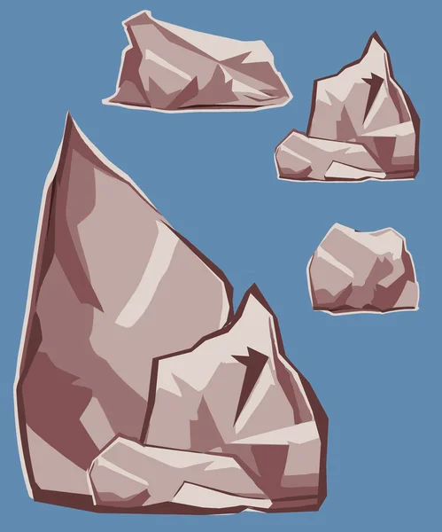 Kaya desenli çizimler sanat eseri koleksiyonu taş parçası ada dağları taş ve kaya resimleri karikatür tarzında.