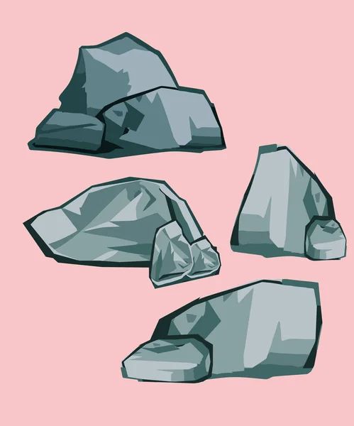 Kaya desenli çizimler sanat eseri koleksiyonu taş parçası ada dağları taş ve kaya resimleri karikatür tarzında.