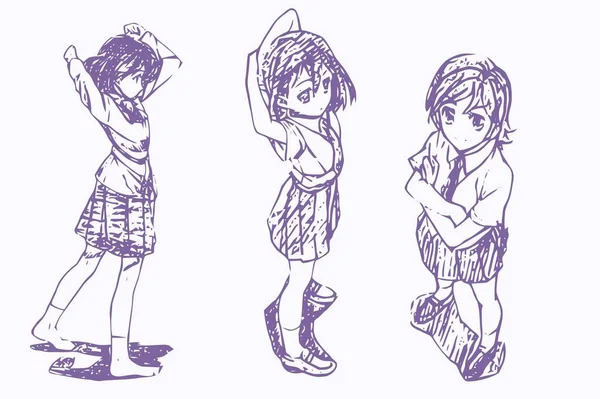 Anime Poses Drawing Reference Anime Body Sketch Cute Girl Manga — Stock Photo, Image