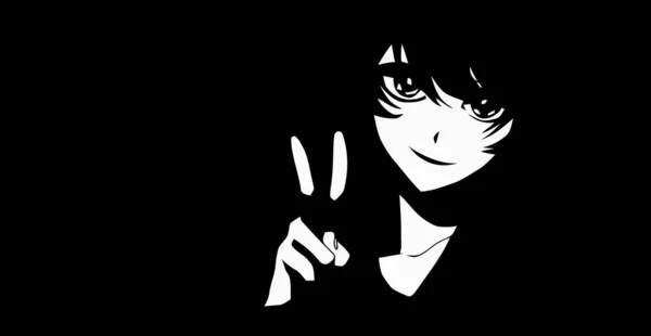 Anime Wallpapers Black White Anime Cute Girl Transgender Manga Style — Stock Photo, Image