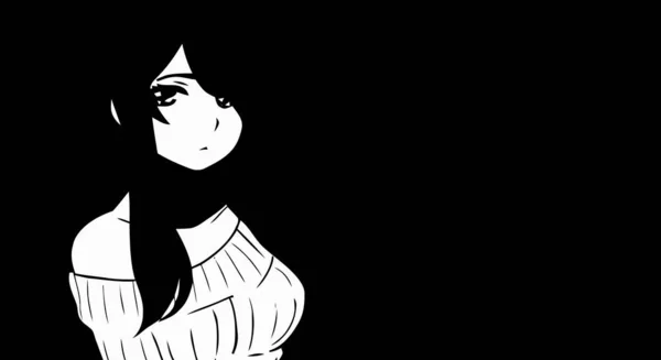 Anime Wallpapers Black White Anime Cute Girl Transgender Manga Style — Stock Photo, Image