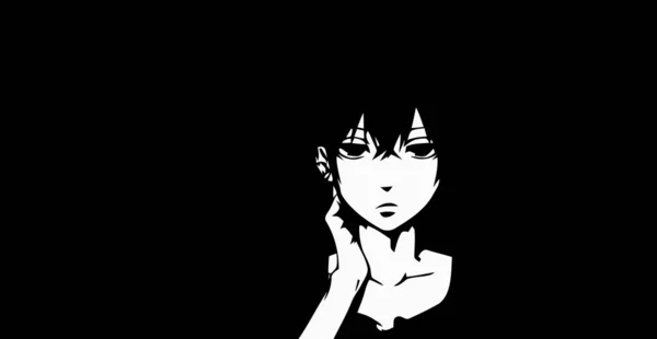 Anime Wallpapers Black White Anime Cute Girl Transgender Manga Style — Stock Photo, Image