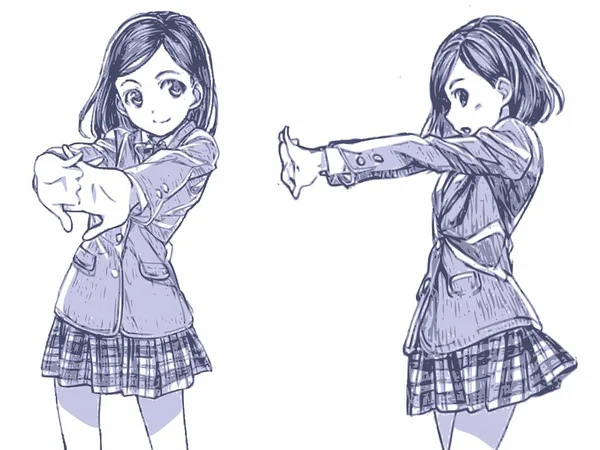 Anime Çizim Referansı Anime Vücut Taslağı Tatlı Kız Manga Tarzı — Stok fotoğraf
