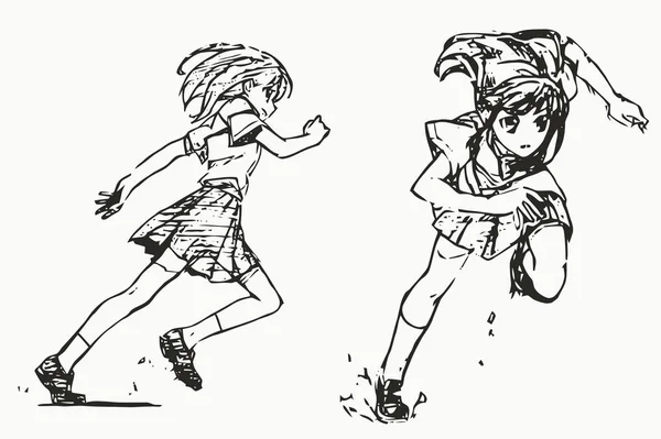 Anime Posen Zeichnung Referenz Anime Körper Skizze Niedliche Mädchen Manga Stockbild