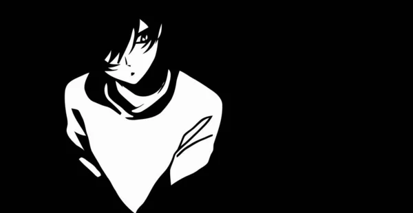 Anime Wallpapers Zwart Wit Anime Schattig Meisje Transgender Manga Stijl Rechtenvrije Stockafbeeldingen