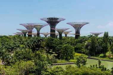 02 Ekim 2018: Singapur Körfezi yakınlarındaki Gardens 'ta süperağaçlar. Singapur