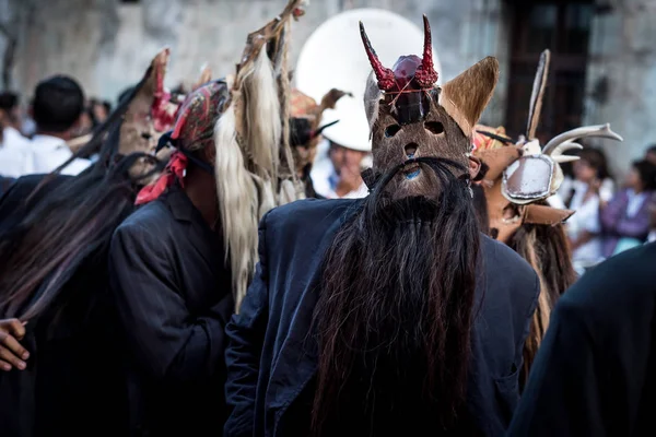 28 lipca 2019: Parada zamaskowanych wykonawców na festiwalu Guelaguetza w Oaxaca, Meksyk — Zdjęcie stockowe