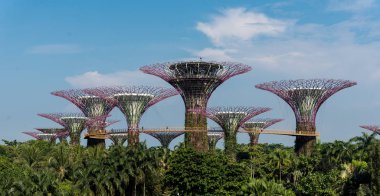 02 Ekim 2018: Singapur Körfezi yakınlarındaki Gardens 'ta süperağaçlar. Singapur