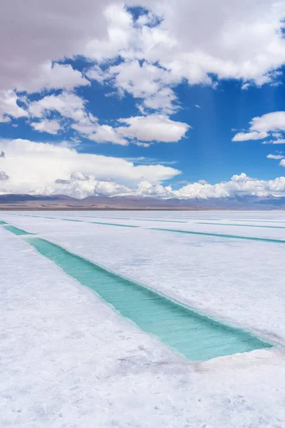 Salt water pools on a salt flat in Salta, Argentina