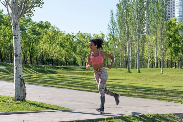 Sportswoman Pink Outfit Running Park Buenos Aires Argentina — Stock Photo, Image