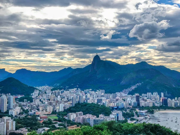 Widok Góry Sugarloaf Chrystusa Odkupiciela Dzielnicy Botafogo — Zdjęcie stockowe