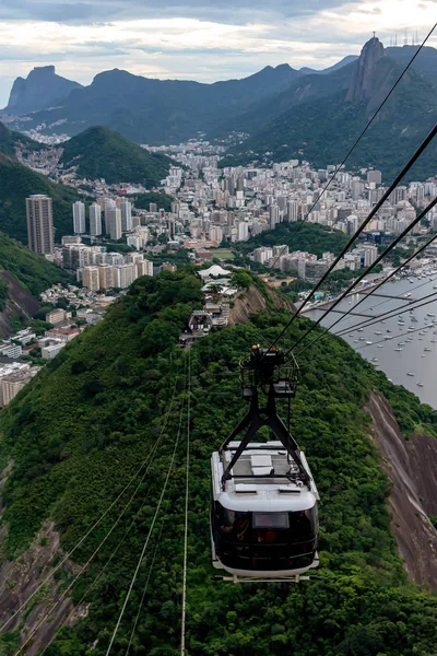 Widok Rio Janeiro Kolei Linowej Sugarloaf Zachodzie Słońca Brazylia — Zdjęcie stockowe