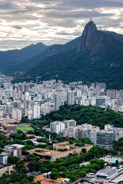 Vista Aerea Dalla Montagna Sugarloaf Cristo Redentore Botafogo Quartiere — Foto Stock