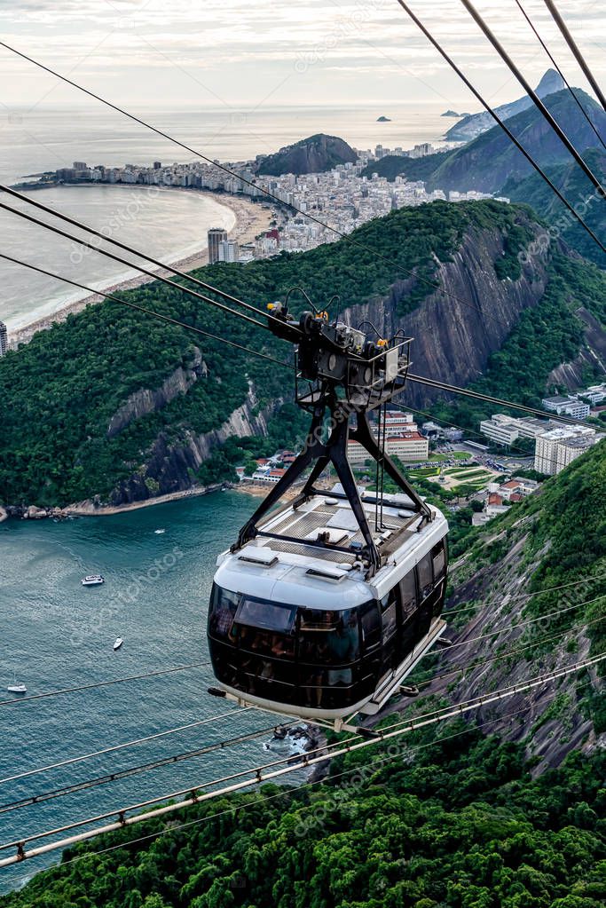 Views of Rio de Janeiro from the Sugarloaf cable railway at sunset, Brasil