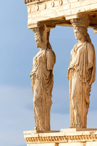 Pórtico Las Cariátidas Detalle Del Templo Erechtheion Acrópolis Atenas Grecia — Foto de Stock