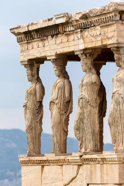 Pórtico Las Cariátidas Detalle Del Templo Erechtheion Acrópolis Atenas Grecia — Foto de Stock