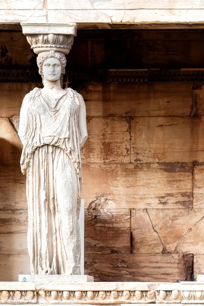 Portyk Karyatidów Detal Świątyni Erechtheion Akropolu Aten Grecja — Zdjęcie stockowe