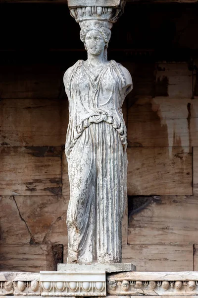 Veranda Caryatids Detail Erechtheion Chrámu Akropoli Aténách Řecko — Stock fotografie