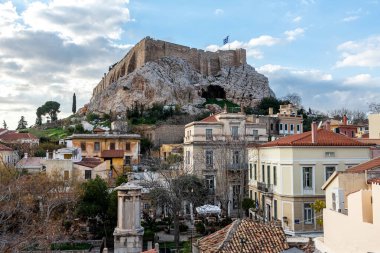 4 Şubat 2018: Atina, Yunanistan 'da Plaka mahallesinin nefes kesici manzarası