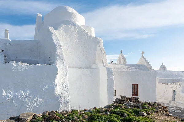 Paredes Ásperas Brancas Igreja Ortodoxa Histórica Mykonos Greece — Fotografia de Stock
