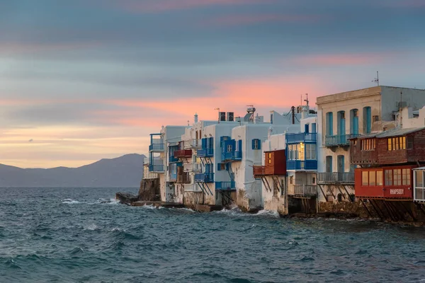 Světlý Malebný Výhled Barevné Nábřeží Město Mykonos Řecko — Stock fotografie