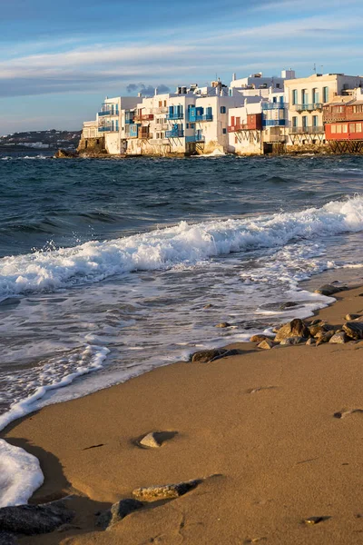 Světlý Malebný Výhled Barevné Nábřeží Město Mykonos Řecko — Stock fotografie