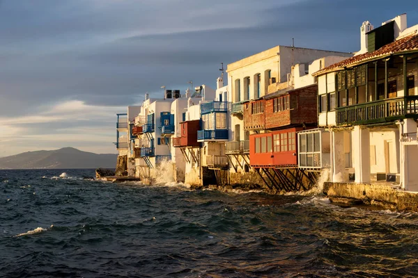 Světlý Malebný Výhled Barevné Nábřeží Město Mykonos Řecko — Stock fotografie