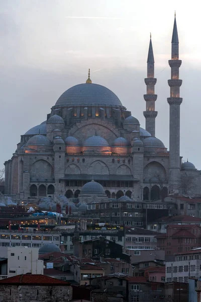 Φεβρουαρίου 2018 Τζαμί Suleymaniye Όπως Φαίνεται Από Γέφυρα Galata — Φωτογραφία Αρχείου