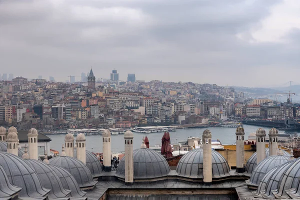 22 Şubat 2018: Süleyman Kompleksi 'nin kubbe ve bacalarından İstanbul' a bakın. İstanbul, Türkiye