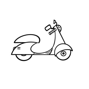 Moped line simgesi. Beyaz arka planda izole bir illüstrasyon. İki tekerlekli bir motorlu aracın tek renkli çizimi.