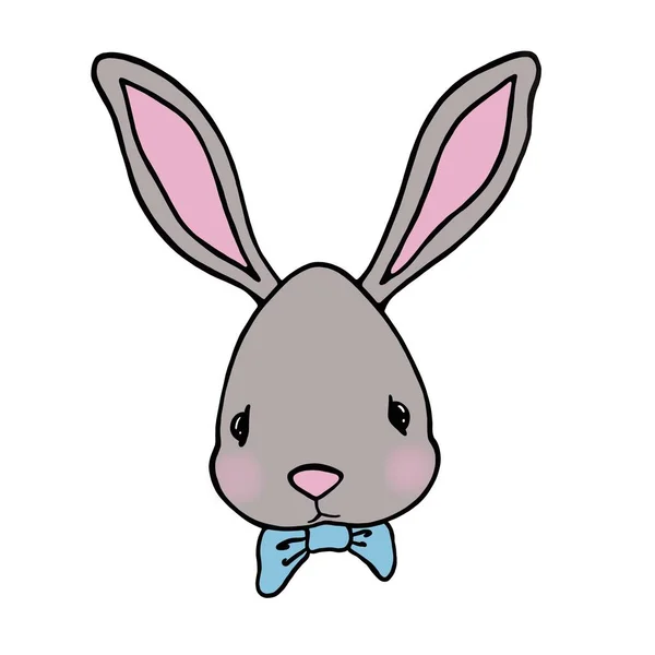 Cute Little Hare Pink Cheeks Blue Bow Tie White Background — Stock Photo, Image