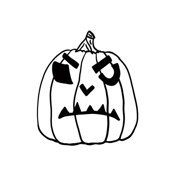 Abóbora Halloween Com Olho Fechado Dentes Afiados Ilustração Preto Branco — Fotografia de Stock